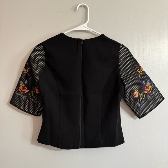 Barelli Black Floral Embroidered Top Size 4 - Picture 2 of 6